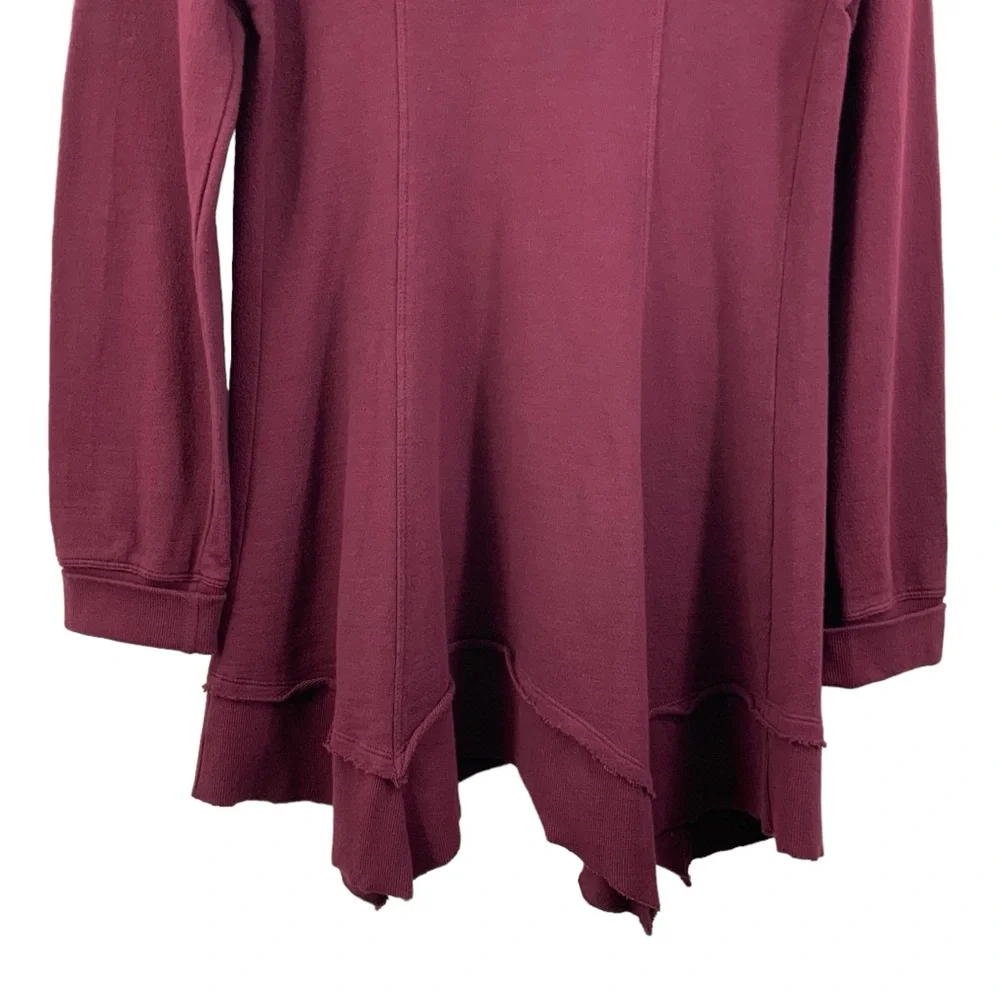 XCVI Size Medium Zip Up Hoodie V-Neck Maroon Burgundy French Terry Sweatshirt F8 - Picture 7 of 10